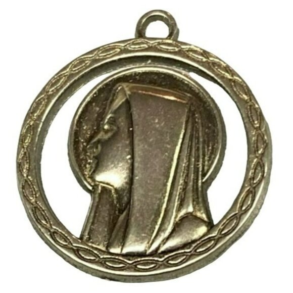 Antique Religious Mother Mary Our Lady Of Lourdes Silver Cut-out Medal Pendant - Picture 1 of 4